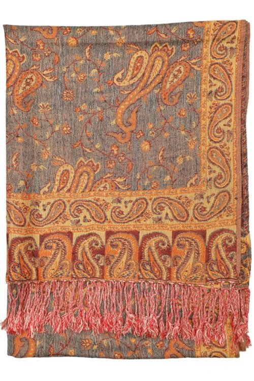 Orange Reversible Paisley Pashmina