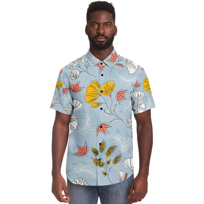 Organic Flat abstract floral short sleeve button down shirt