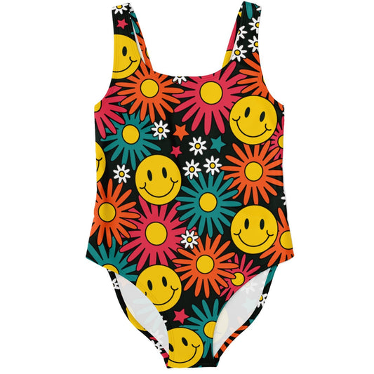 Smiley faces with flowers rave bodysuit