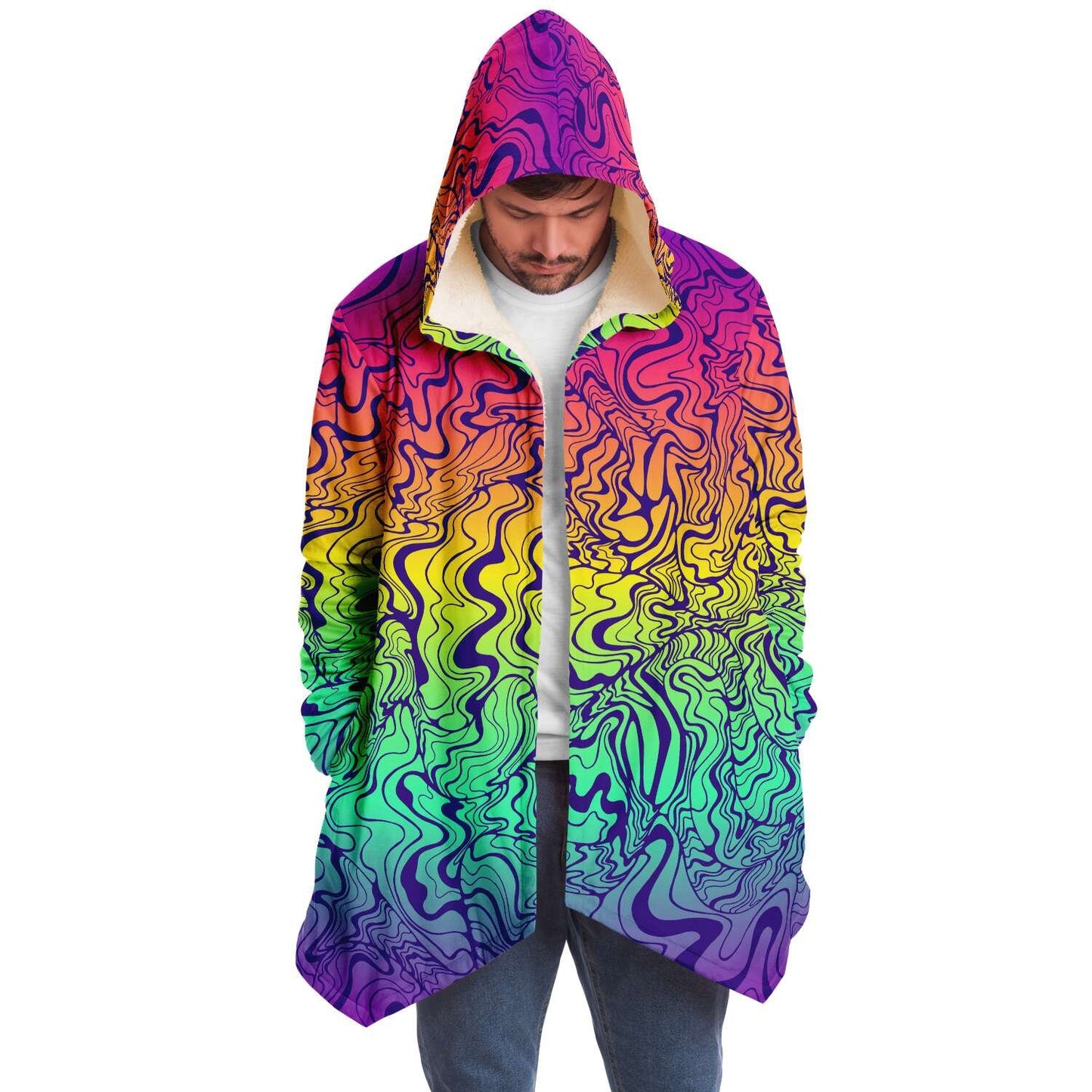 Rainbow psychedelic  lines hooded cloak