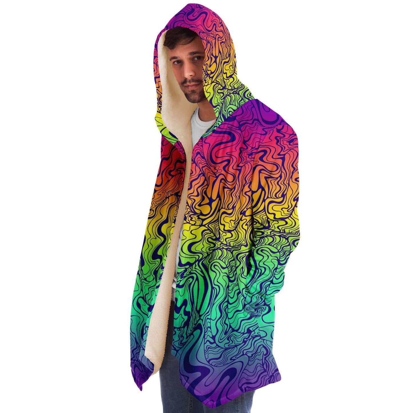 Rainbow psychedelic  lines hooded cloak