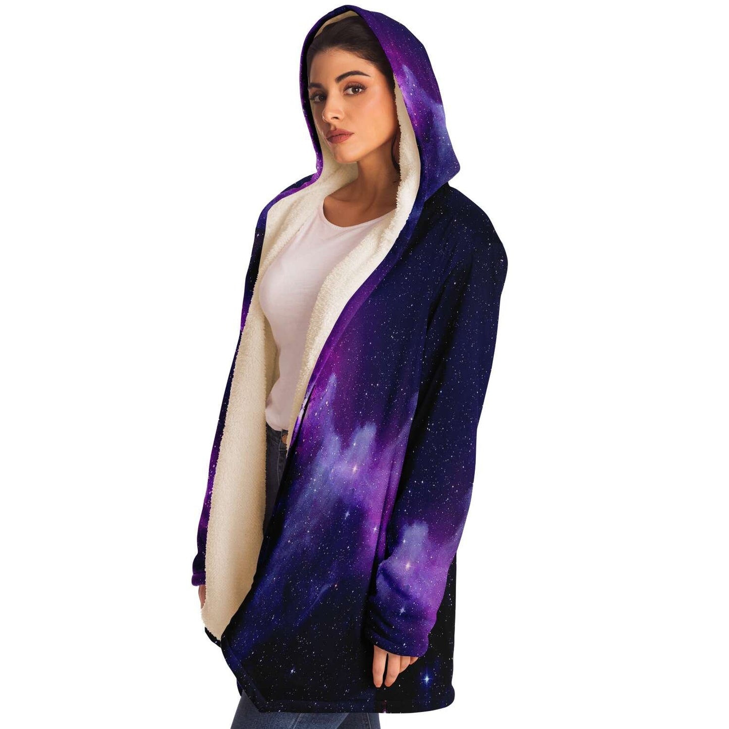 Purple galaxy hooded cloak