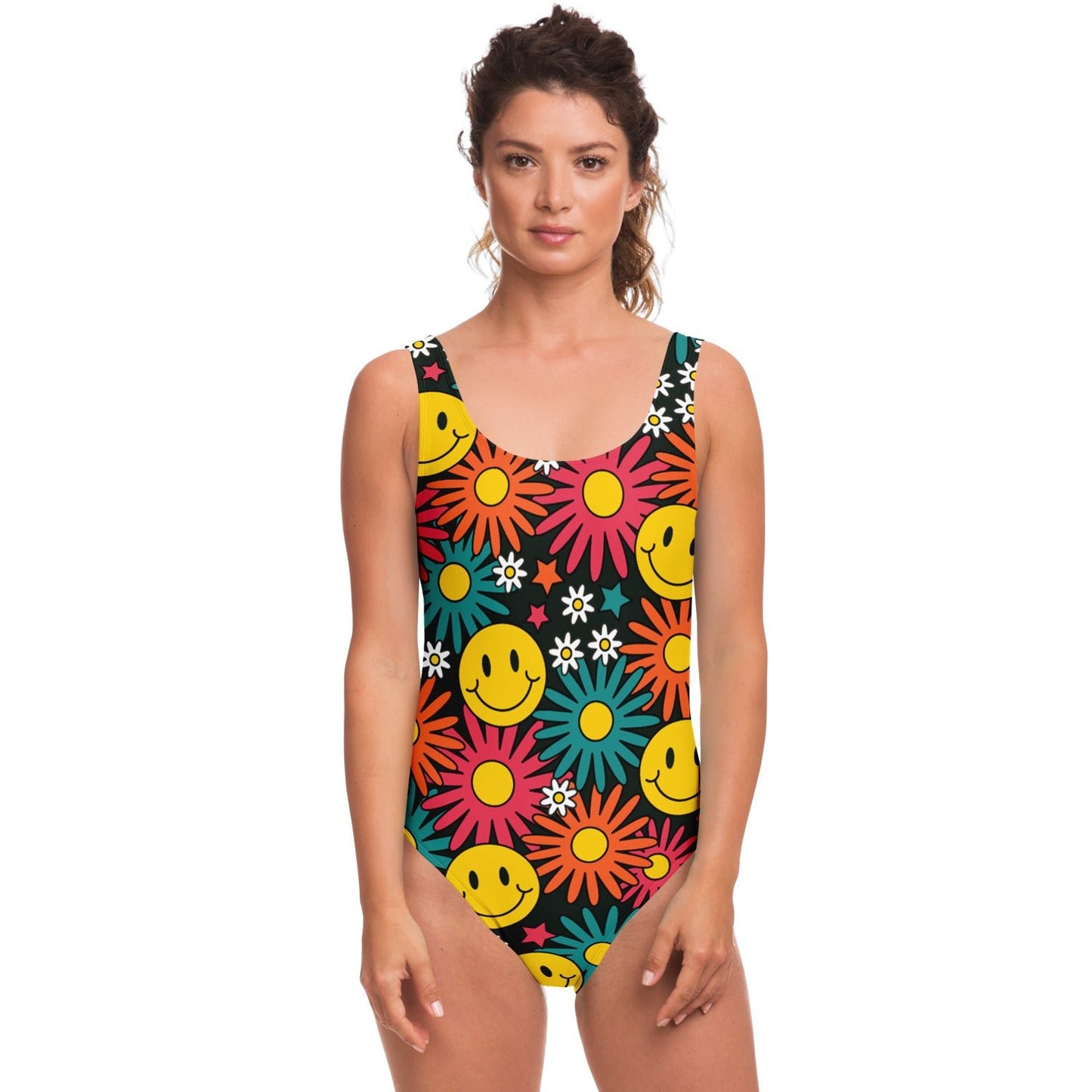 Smiley faces with flowers rave bodysuit