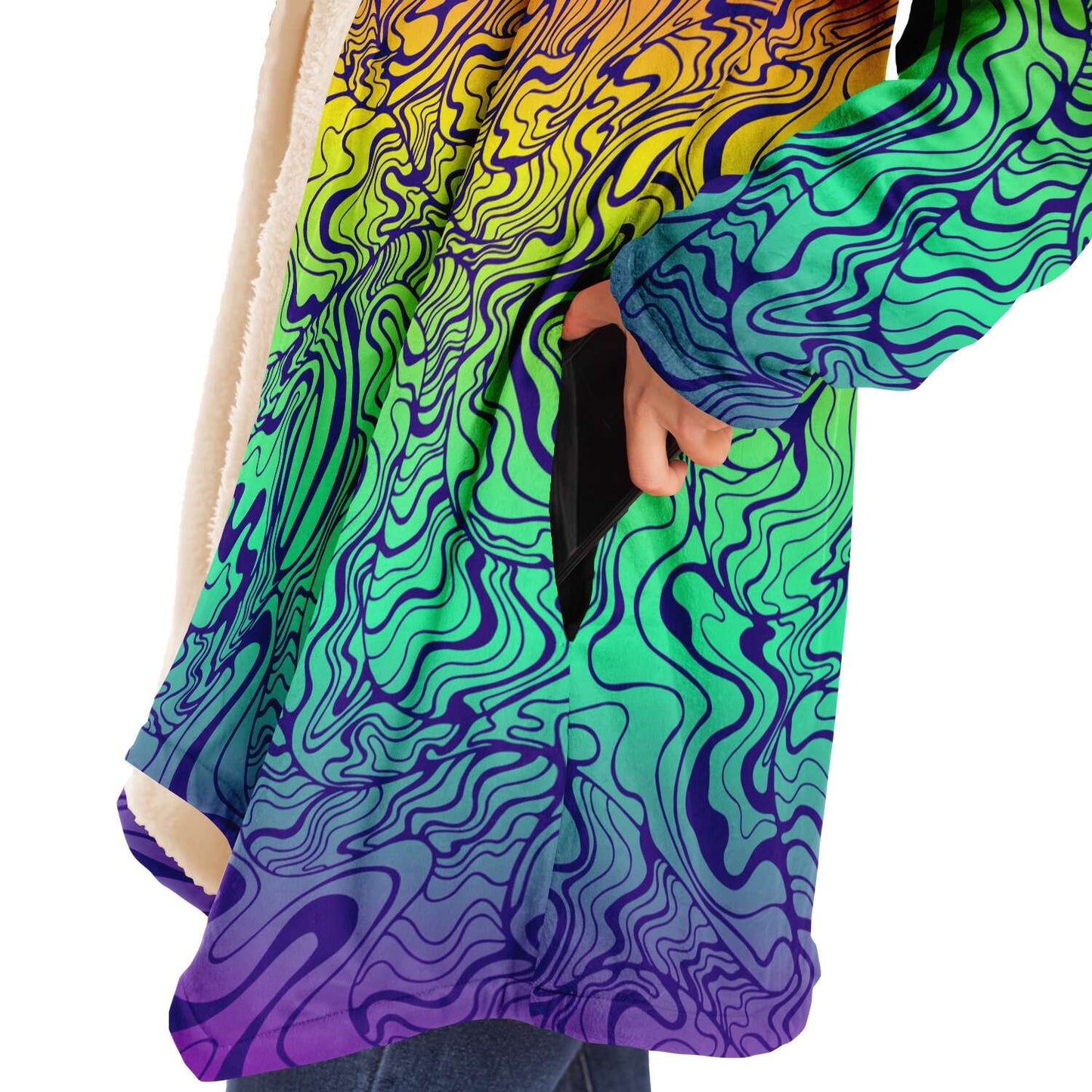 Rainbow psychedelic  lines hooded cloak