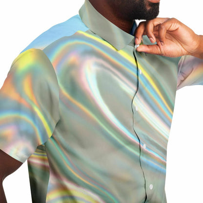 iridescent short sleeve button down shirt