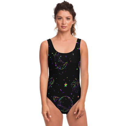 Colorful galaxy rave bodysuit