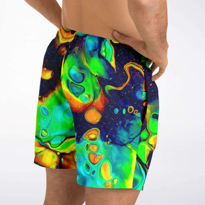 Trippy shorter-length swim trunks
