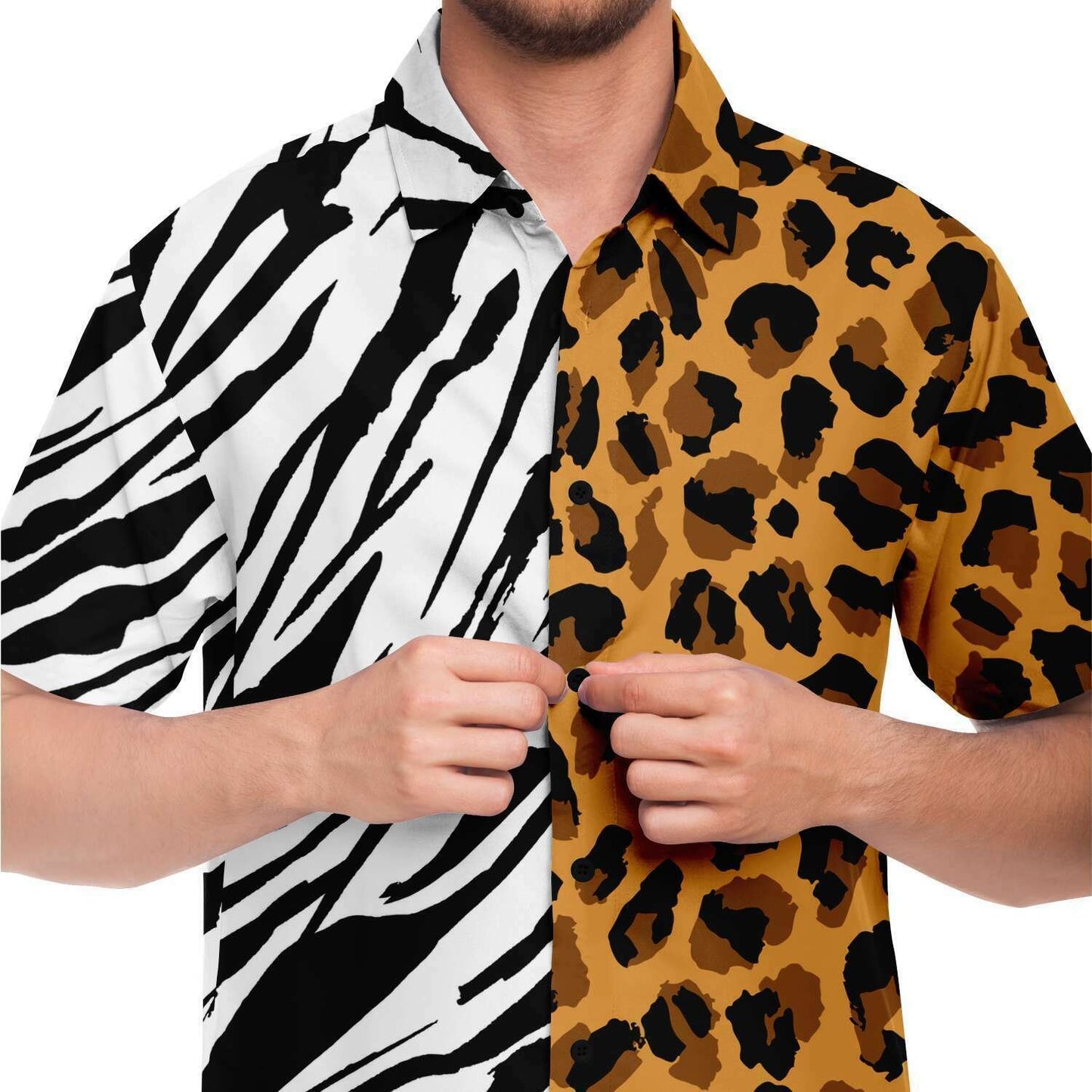 Leopard zebra short sleeve button down shirt
