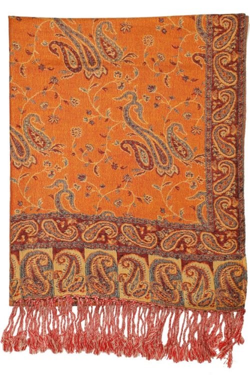 Orange Reversible Paisley Pashmina