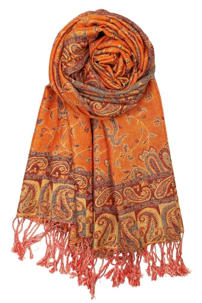Orange Reversible Paisley Pashmina