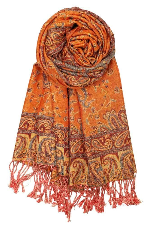 Orange Reversible Paisley Pashmina