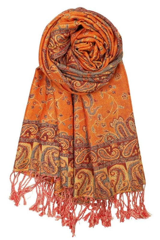 Orange Reversible Paisley Pashmina