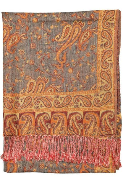 Orange Reversible Paisley Pashmina
